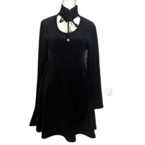 Killstar Black Velvet Mini Skater Dress Gold Bells Holiday Goth Pinup Small